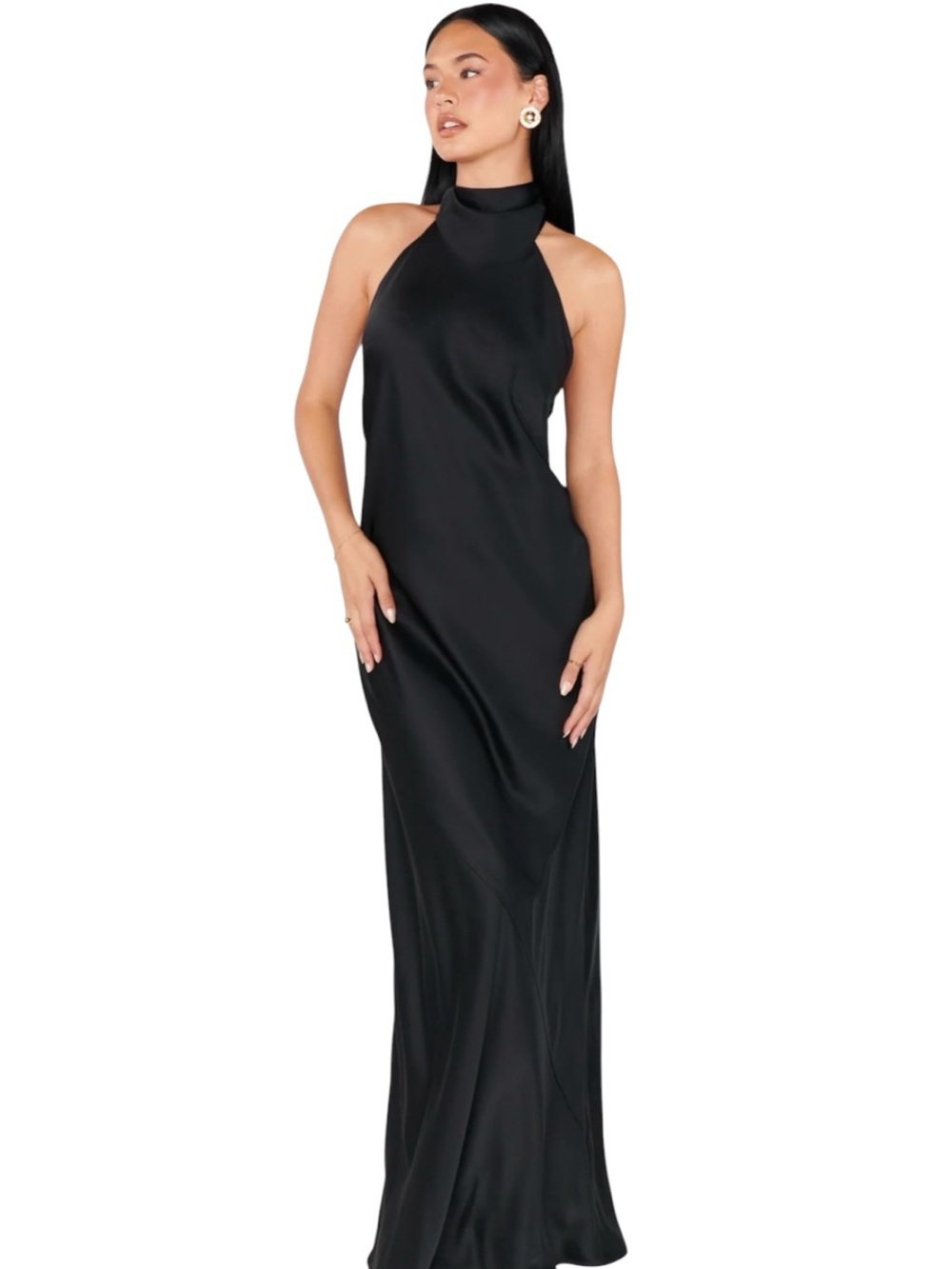 Show Me Your Mumu Lisa Maxi Dress Women Small Black Luxe Satin Self Lined Halter - Picture 15 of 16